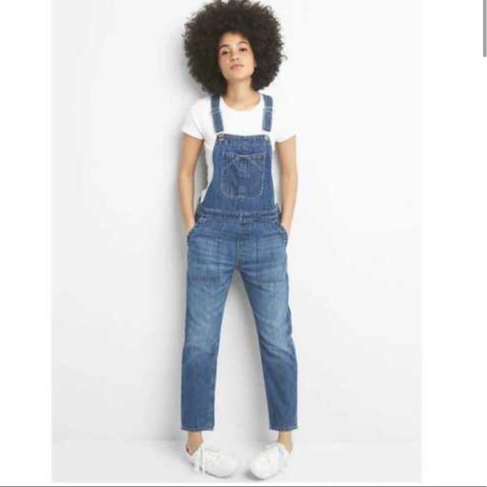 Gap Blue Denim Bib Crop Slouch Overalls Large Tall